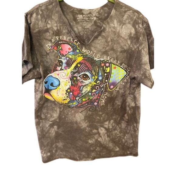 The Mountain Happy Dog Distressed Women's T-Shirt Medium Dark gray tie dye - Picture 1 of 5